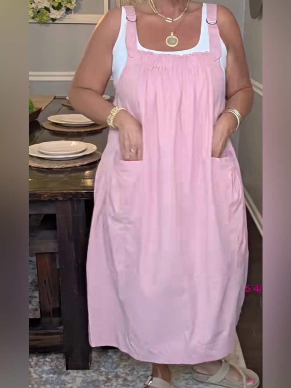 Pink Barrel Overall Midi Dresses